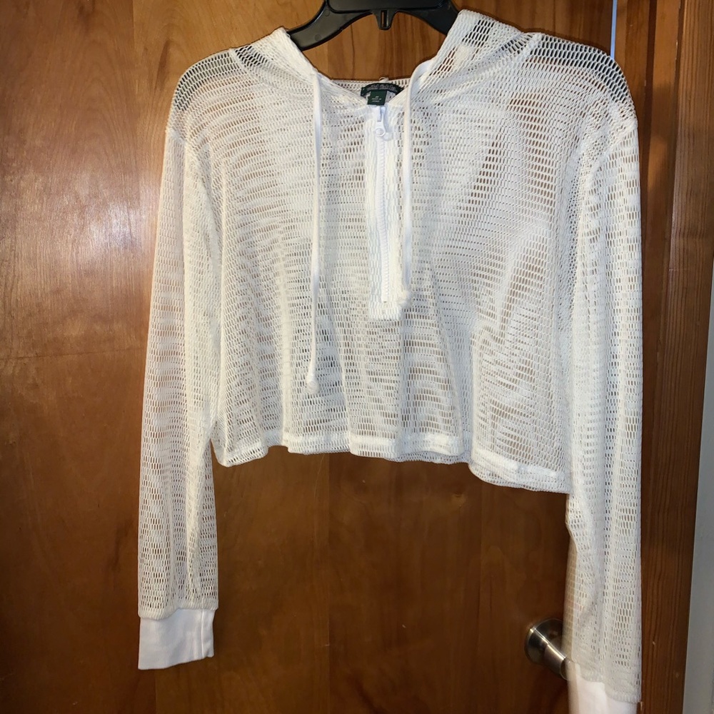 Fish net cropped hoodie